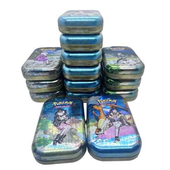 Pokemon TCG Empty Tins Lot - 14 Small, 10 Medium, 3 Large + 87 Card Sleeves - Picture 2 of 8
